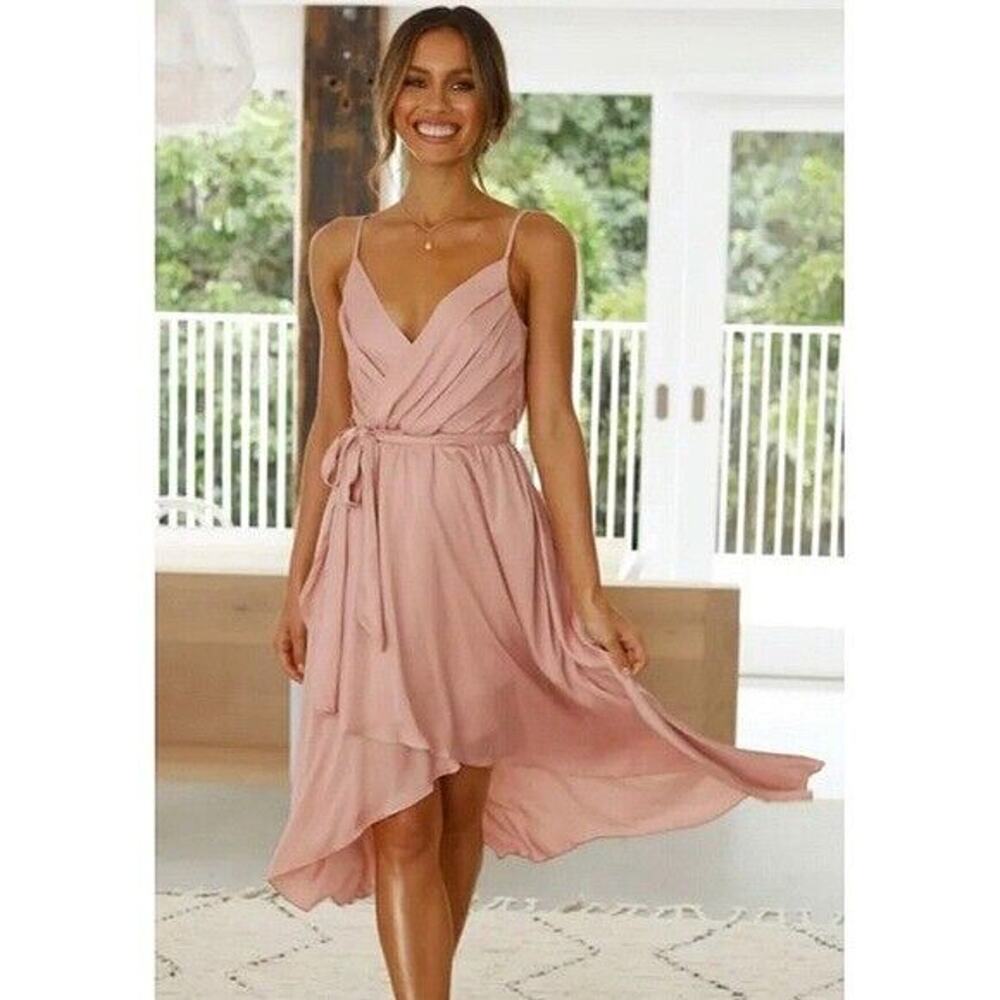 NWOT plus size Harper Grace Pink spaghetti strap midi V-neck dress with rouching